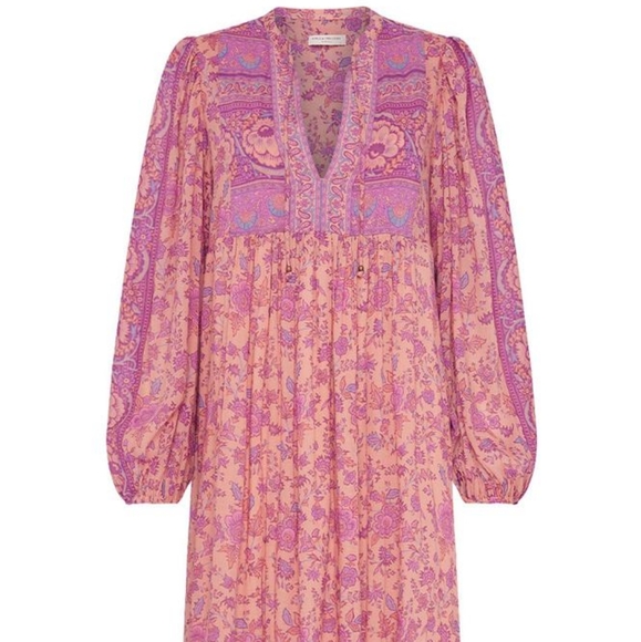 SPELL Folk Song Boho Dress in Blossom Medium BNWT FSOT Pink Peachy Floral Midi - Picture 7 of 14